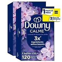 Downy CALM, Mega Dryer Sheets, Laundry Fabric Softener, Lavender and Vanilla Bean 120CT