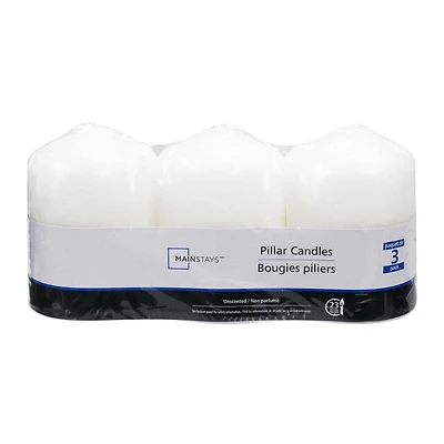 Mainstays 3PK bougies piliers blanc, non parfumé