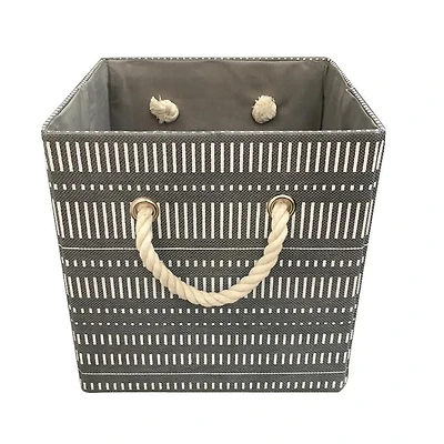 Hometrends 10.23" x 10.23" x 10.23"H Collapsible Faux Linen Fabric Storage Basket with Cotton Rope Handles (Single)