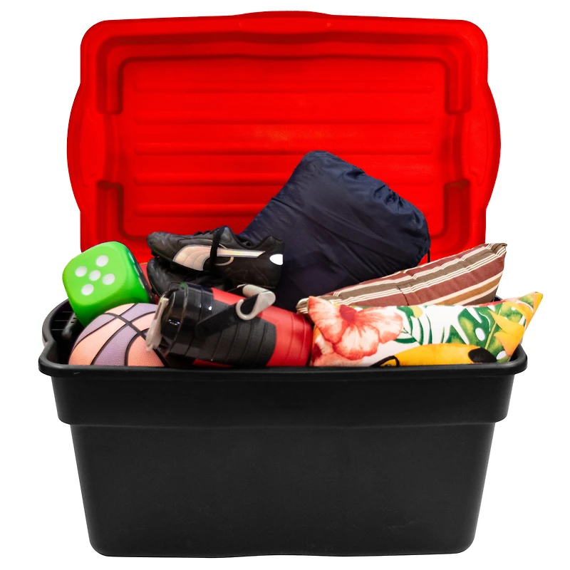 Gracious Living 132 Litre Hinge Top Tote Black with Red Lid