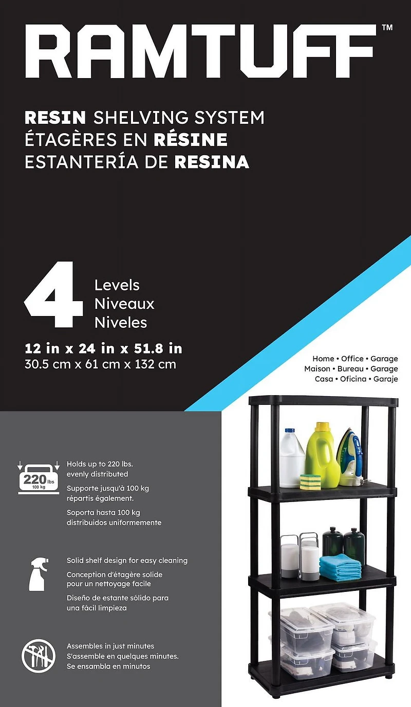 Ramtuff 4-Level Plastic Shelving System 12" x 24"