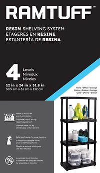 Ramtuff 4-Level Plastic Shelving System 12" x 24"