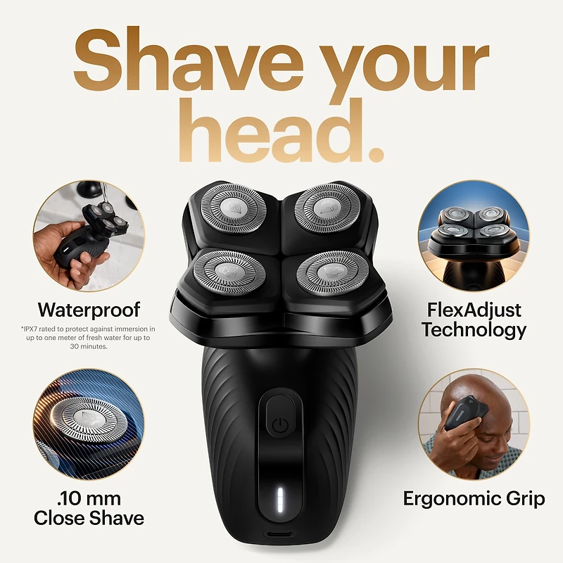 MANSCAPED The Dome Shaver Plus Precision Pack, Men's Electric Head Shaver, Wet/Dry Cordless Bald Trimmer with Power Shave Gel