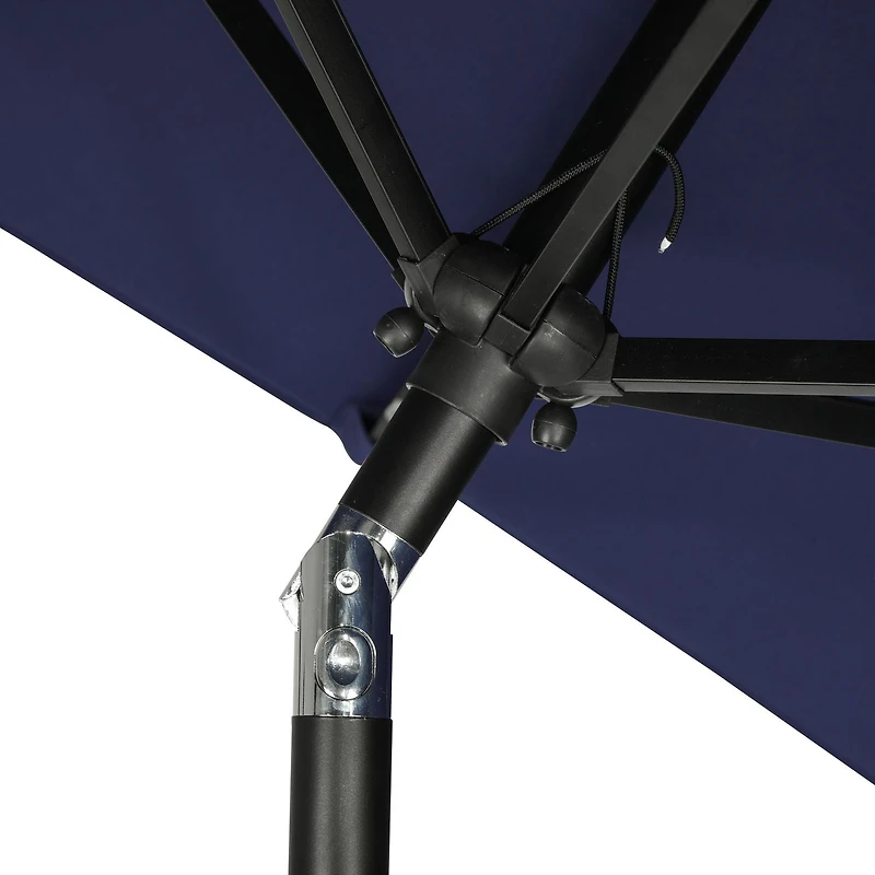 Nassau 6.5-ft x 10-ft Rectangular Market Umbrella with LED Bulb Lights - Navy Blue - Breez-Tex