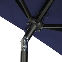 Nassau 6.5-ft x 10-ft Rectangular Market Umbrella with LED Bulb Lights - Navy Blue - Breez-Tex