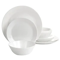 Gibson Courtyard 12 Piece Dinnerware Set in Opal Tempered Glass