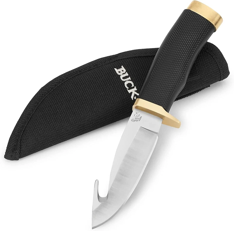 Buck Knives – Couteau à lame fixe Buck Zipper avec Guthook – Couteau à lame fixe, garantie à vie à 100 %, traité thermiquement, manche en caoutchouc texturé, fourreau inclus, chasse
