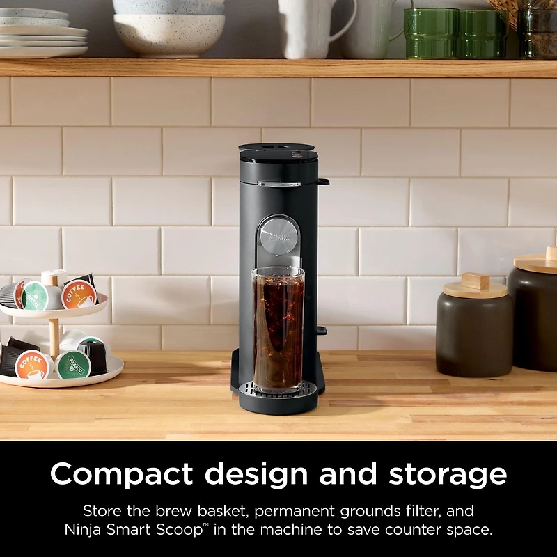 Ninja PB040C Pods & Grounds Coffee Maker, K-Cup Pod Compatible, 6-oz. to 24-oz. Sizes, Iced Coffee Maker, Black