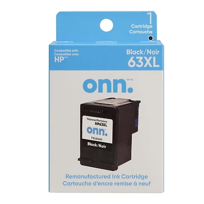 onn. Remanufactured HP 63 XL Black Ink Cartridge, (360229730)