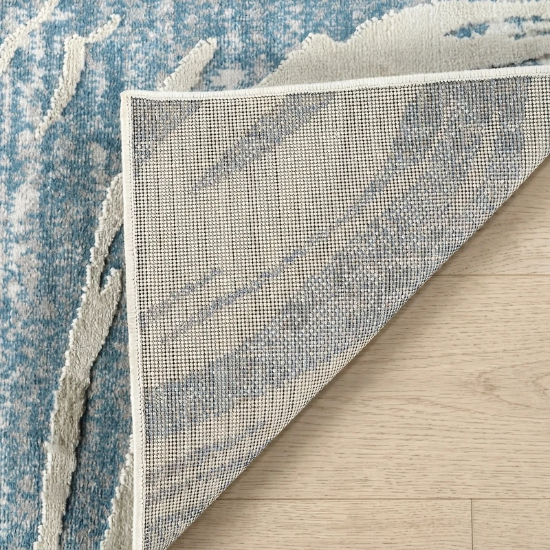 Tapis d'interieur abstrait Rug Branch Nomad, bleu beige, cotier - Salon, chambre, salle a manger et cuisine