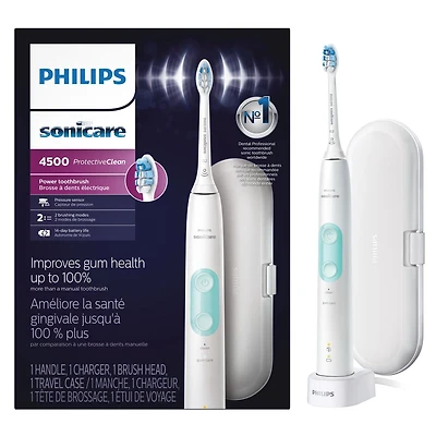 Philips Sonicare ProtectiveClean 4500 Brosse à Dents Électrique Rechargeable pour la Santé des Gencives, HX6827, Blanc