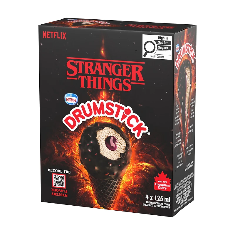 DRUMSTICK Stranger Things Frozen Dessert Cones, Canadian Dairy & No Artificial Colours, 4 x 125 ml