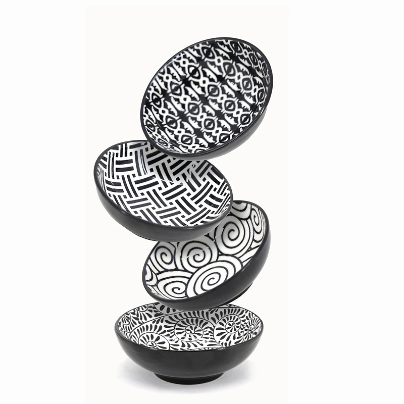 Hometrends Mini Round Dip Bowl 2oz Asst'd Black & White Pattern, Stoneware
