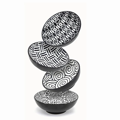 Hometrends Mini Round Dip Bowl 2oz Asst'd Black & White Pattern, Stoneware