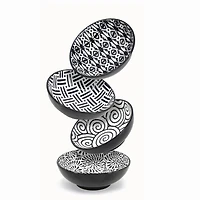 Hometrends Mini Round Dip Bowl 2oz Asst'd Black & White Pattern, Stoneware