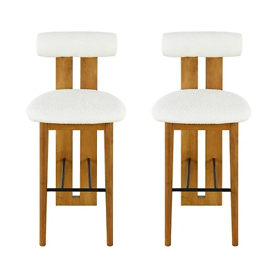 Tabourets de bar modernes Renée de Noble House (lot de 2), siège rembourré ivoire, noyer + blanc