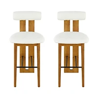 Noble House Renee Modern Bar Stool Set of 2,Ivory Upholstered Seat,Walnut + White