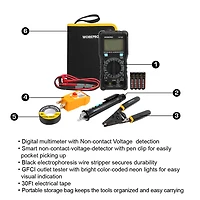 Kit de testeur électrique WorkPro 5 pièces, multimètre numérique, détecteur NCV, testeur de réceptacle GFCI, décapant de fil