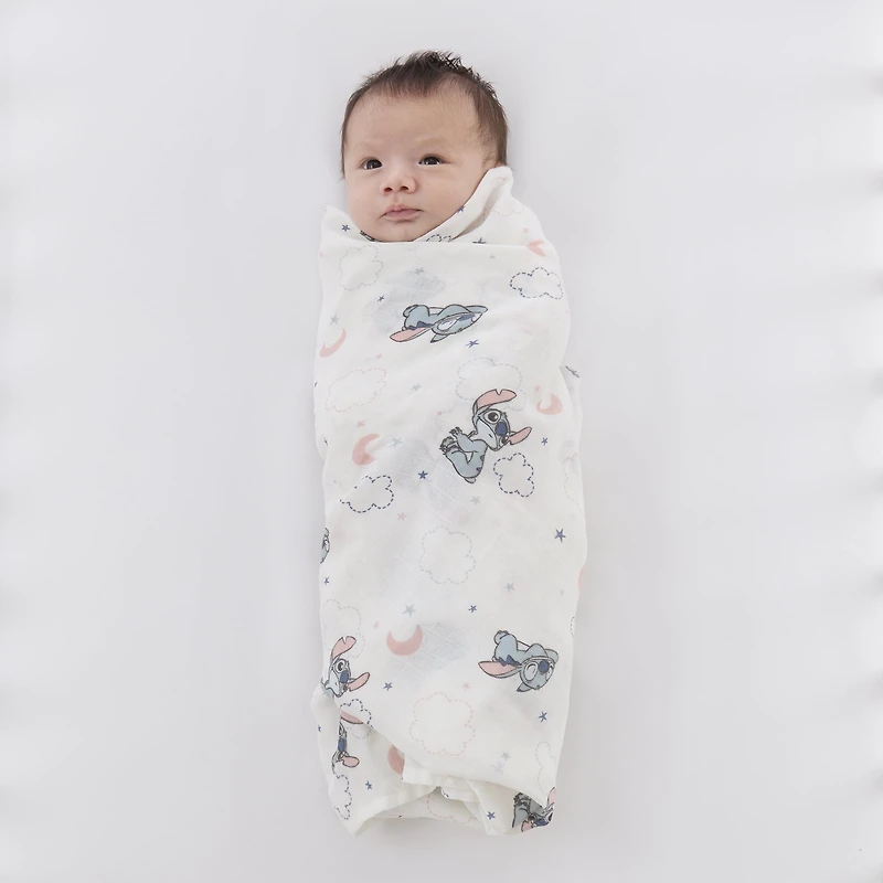Disney Stitch 2pk Muslin Swaddle, 100% Cotton, Blue, Infant Boy