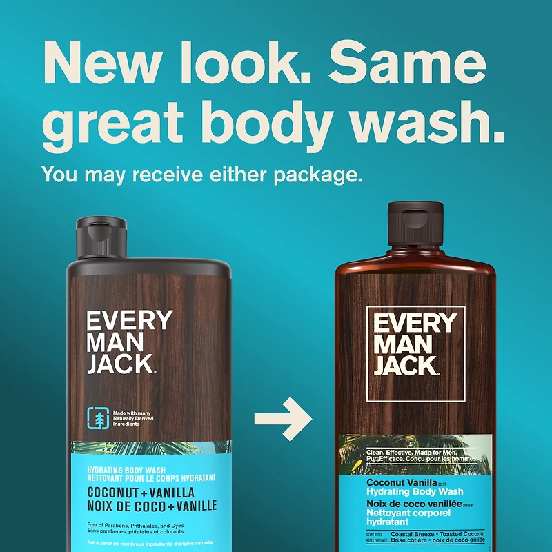 Every Man Jack Nettoyant corporel hydratant à la noix de coco et à la vanille pour hommes, d'origine naturelle