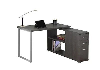 Monarch Specialties Bureau, Bureau À Domicile, Coin, Configuration Gauche, Droite, Tiroirs De Rangement, Forme De L, Travail, Ordinateur Portable, Métal, Stratifié, Gris, Contemporain, Moderne
