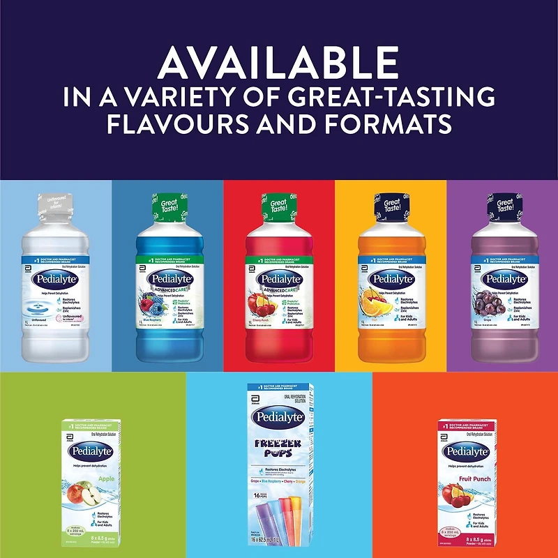 Pedialyte , Bâtonnets de Poudre d'Électrolytes, Solution de Réhydratation Orale, Pomme, 8x8.5g Bâtonnets