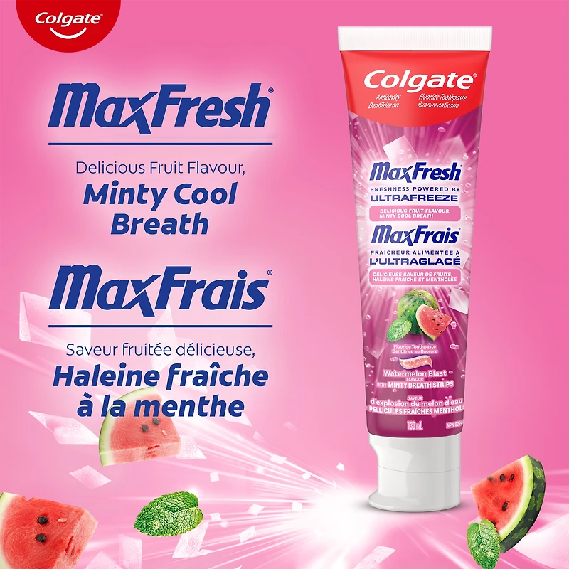 Colgate MaxFresh Fluoride Toothpaste, Watermelon Blastwith Mint, 130 ml