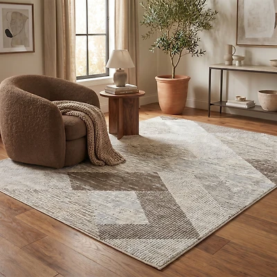 Tapis d'interieur abstrait Rug Branch Nomad, beige marron, moderne - Salon, chambre, salle a manger et cuisine