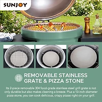 Sunjoy Charcoal Grill 20-Inch Kamado Grill Outdoor Egg Grill with Pizza Stone, Ultimate BBQ Grill and Smoker with Wheels