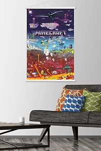 Minecraft - Monde au-delà 22,375" x 34" Affiche Murale avec Cadre Magnétique en Bois de Hêtre, par Trends International