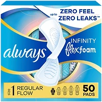 Always Infinity FlexFoam Pads for Women, Size 1, Regular Pad with Wings, Unscented, 50 Count