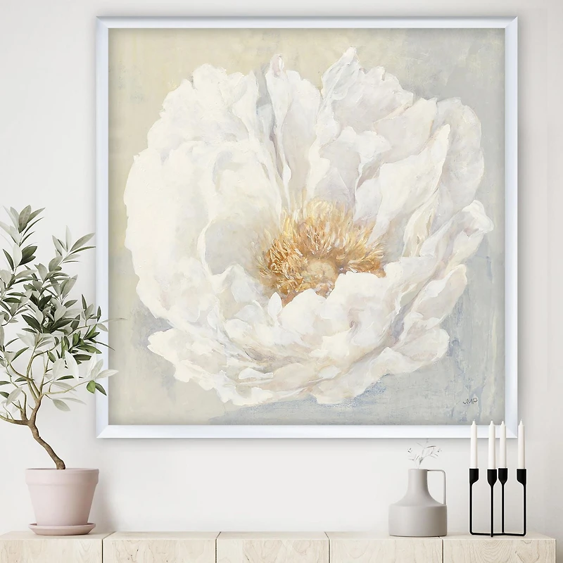 Designart White Serene Peony Framed Wall Art
