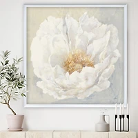 Designart White Serene Peony Framed Wall Art