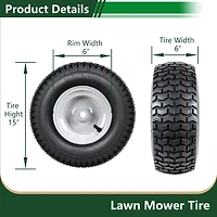 Hi-Run SU12 15X6.00-6 2PR Light Duty Lawn and Garden Tire & Wheel Assembly 3/4" Bushing