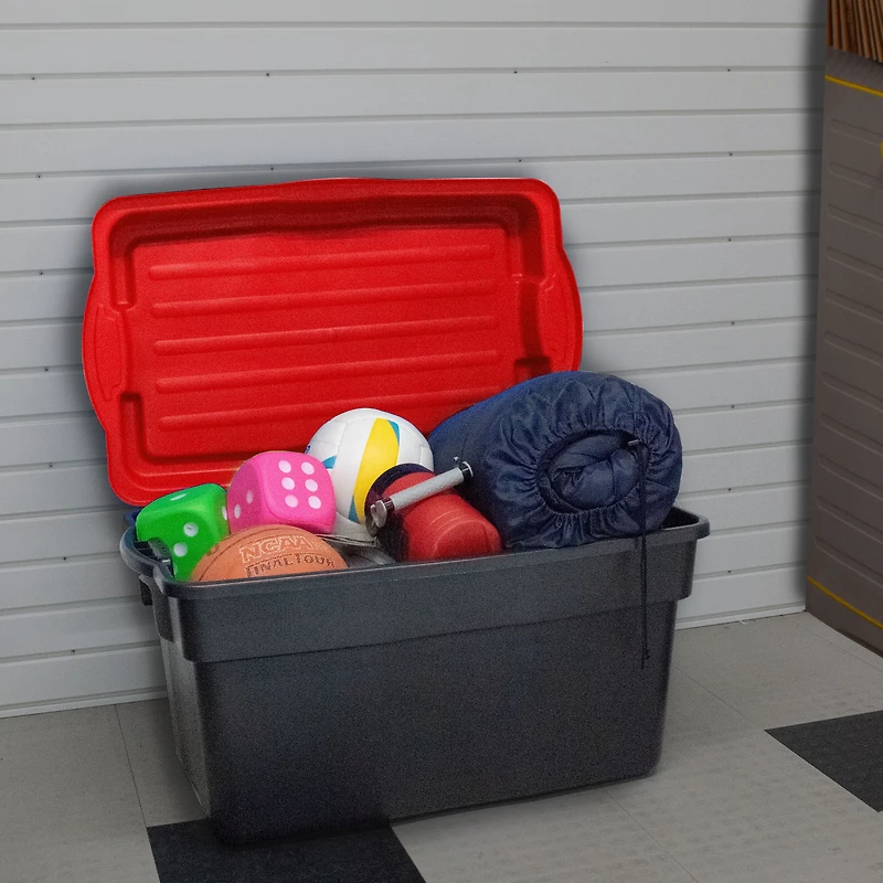 Gracious Living 132 Litre Hinge Top Tote Black with Red Lid