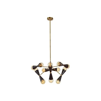 PENDENTIF DAMAS<br>Suspension 12 ampoules<br>Matériau de l'abat-jour : acier noir mat<br>Dimensions de l'abat-jour : 5″H x 3″L x 3″P