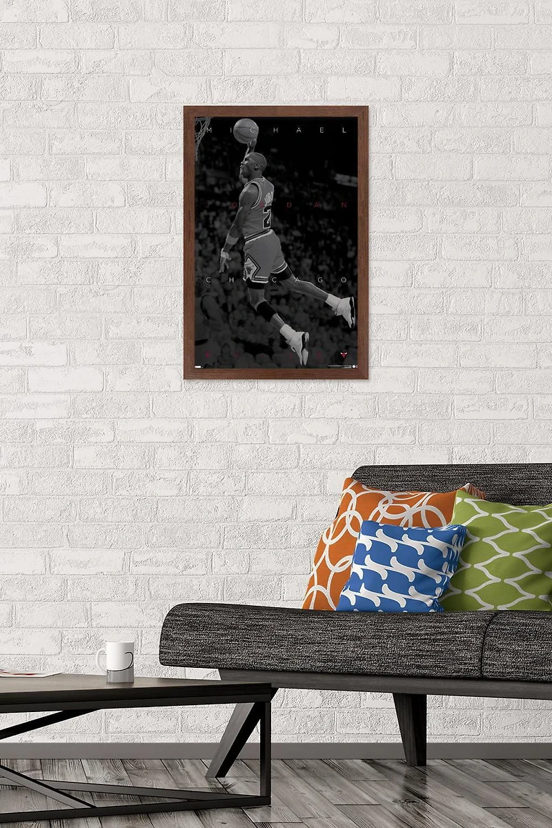 Michael Jordan - Black and White Wall Poster, 22.375" x 34" Framed