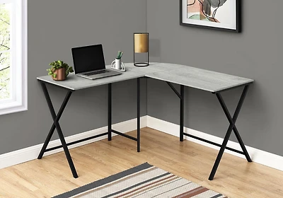 Monarch Specialties Computer Desk, Home Office, Corner, 55"l, L Shape, Work, Laptop, Metal, Laminate, Grey, Black, Contemporary, Modern