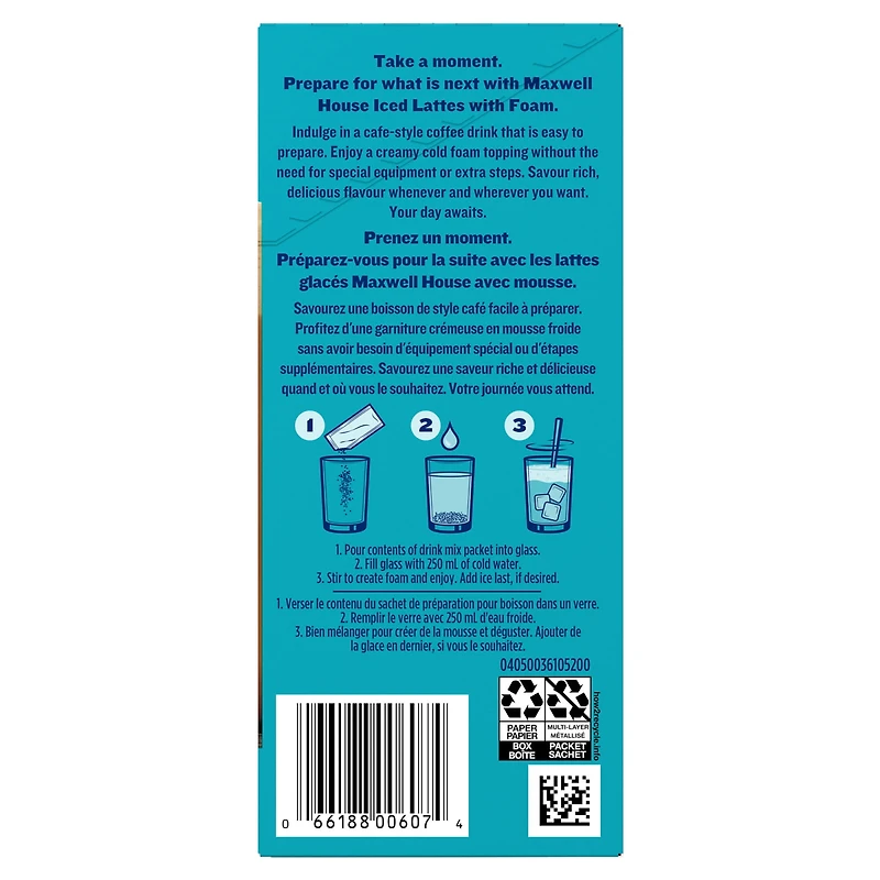 Mélange Instantané Pour Café Latte Glacé Aux Noisettes Avec Mousse, 6 Sachets