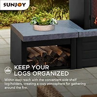 Sunjoy Wood Burning Fireplace, Matte Black Outdoor Steel Fireplace with Chimney, Log Holders, Fireplace Tool, and PVC Cover