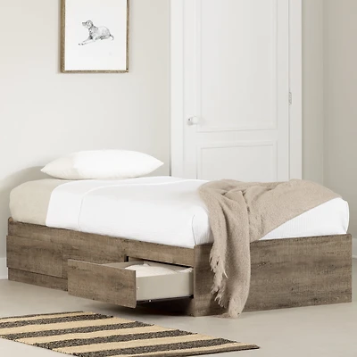 South Shore Arlen Twin Mates Bed with 3 Drawers, in Weathered Oak