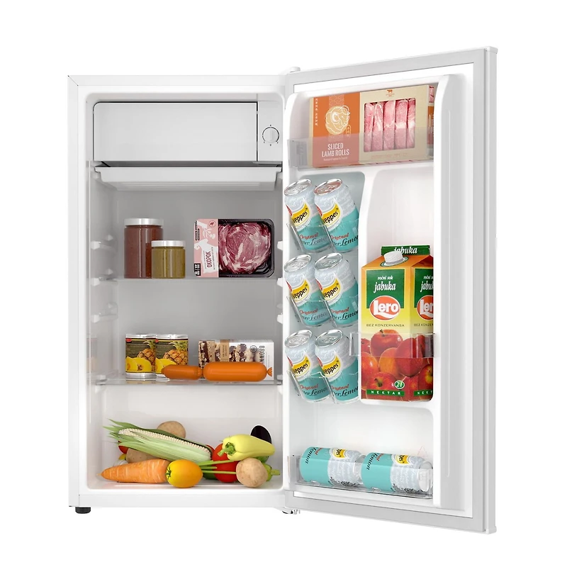 Hamilton Beach Mini Réfrigérateur 3,3 pi³ avec compartiment congélateur, réfrigérateur compact à porte simple, Energy Star, porte réversible, Blanc