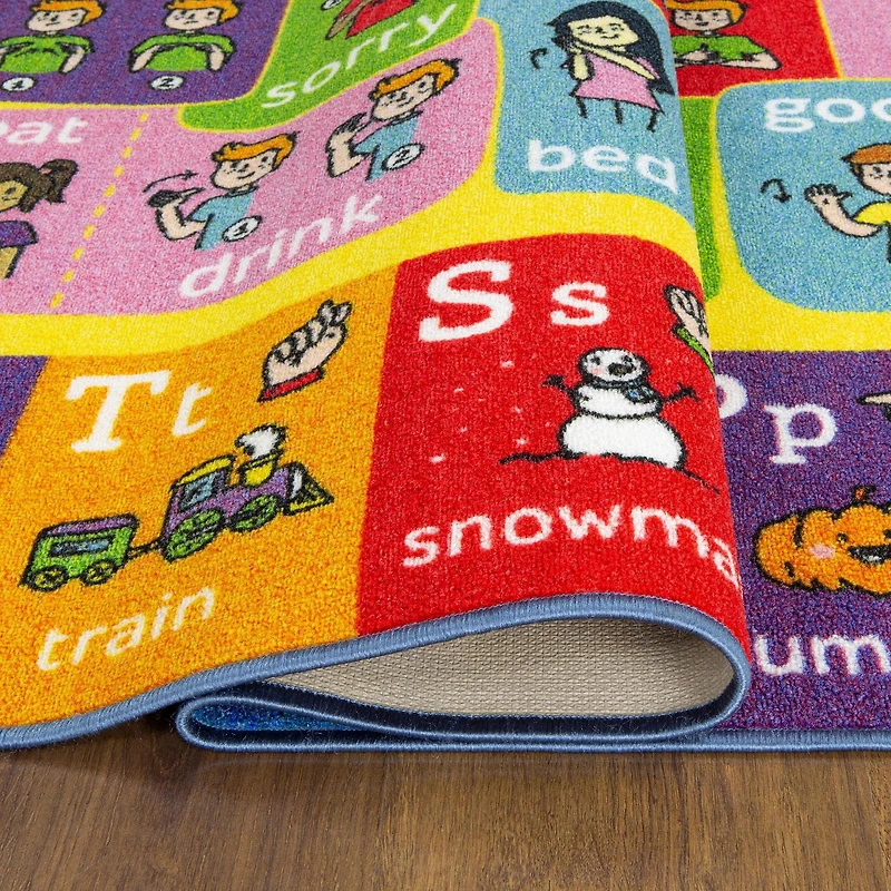 KC Cubs Playtime Collection ABC Alphabet ASL Sign Language Educational Learning & Game Area Rug Carpet for Kids and Children Bedrooms and Playroom