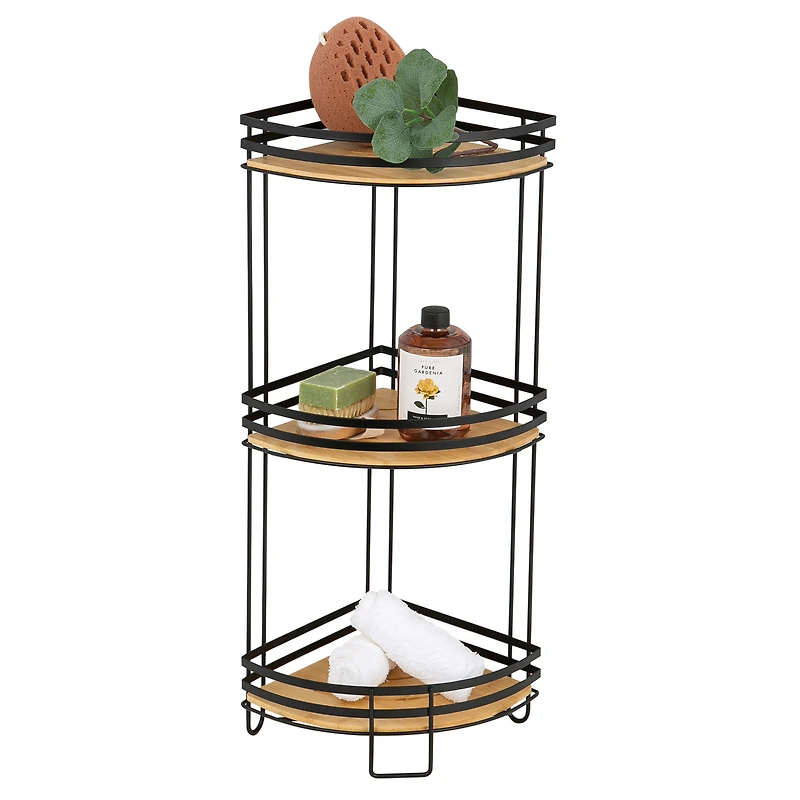 Era Reina Bamboo Three Tier Bath Tower, Black and Bamboo 13.25x27.50in