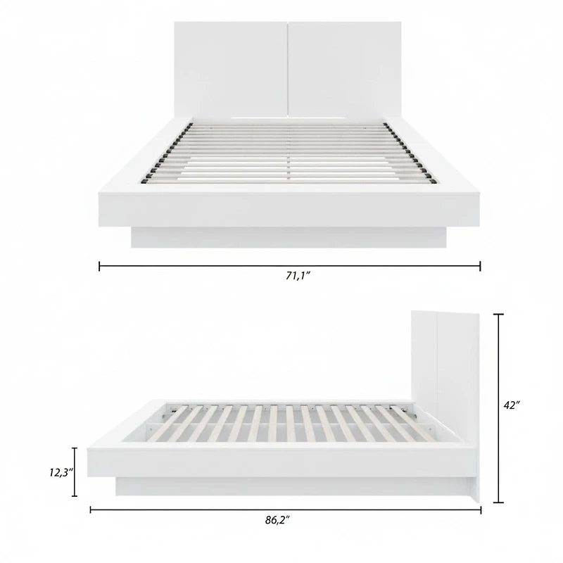 Nexera Napa Queen Platform Bed with Headboard, White Oak