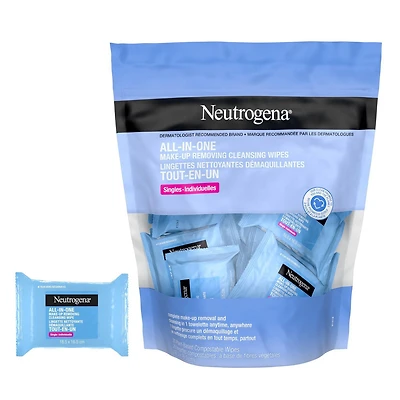 Lingettes nettoyantes démaquillantes tout-en-un Neutrogena, démaquillant pour mascara hydrofuge, non parfumées, à fibres végétales