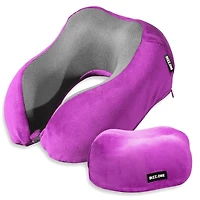 Oreiller cervical ergonomique en mousse mémoire Dizz One pour le voyage, se plie de façon compacte, violet