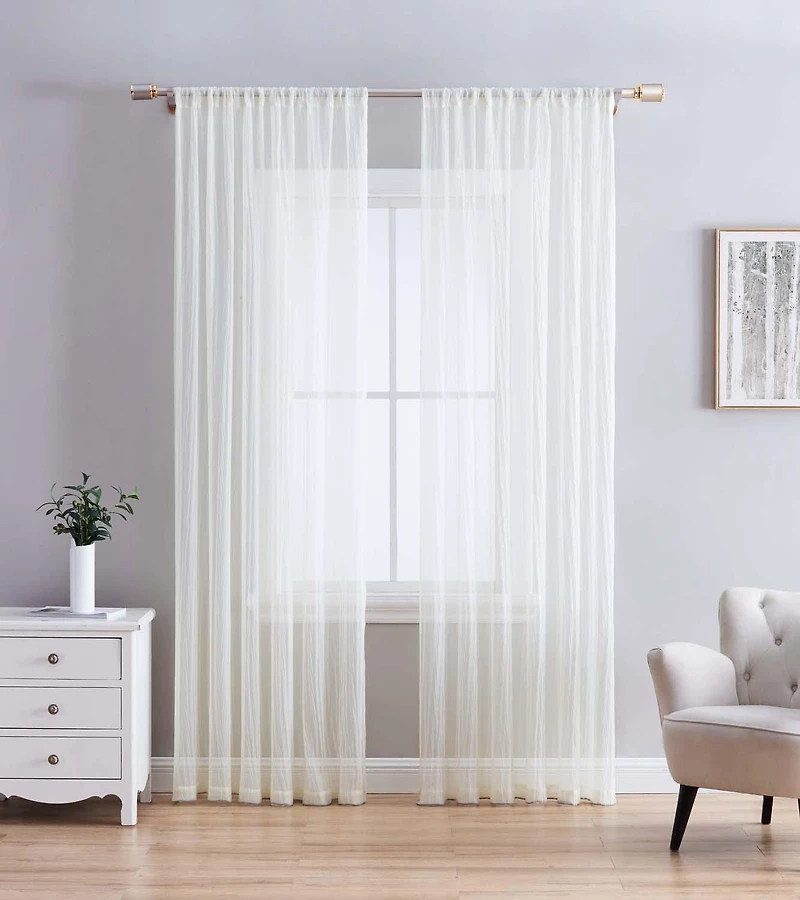 Crinkle Sheer Rod Pocket Curtains – 2 pack, Crinkled Texture