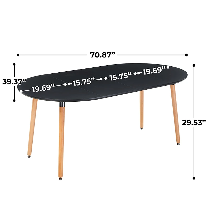 Noble House Table à Manger Ronde Extensible, Pied en Bois, Dessus de Table en MDF Noir, Utilitaire Polyvalent, Noir