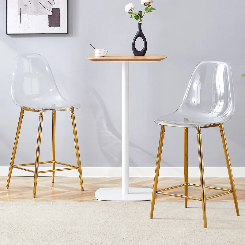 Noble House Modern Minimalist Bar Stool Set of 2,Integrated Backrest,Gold